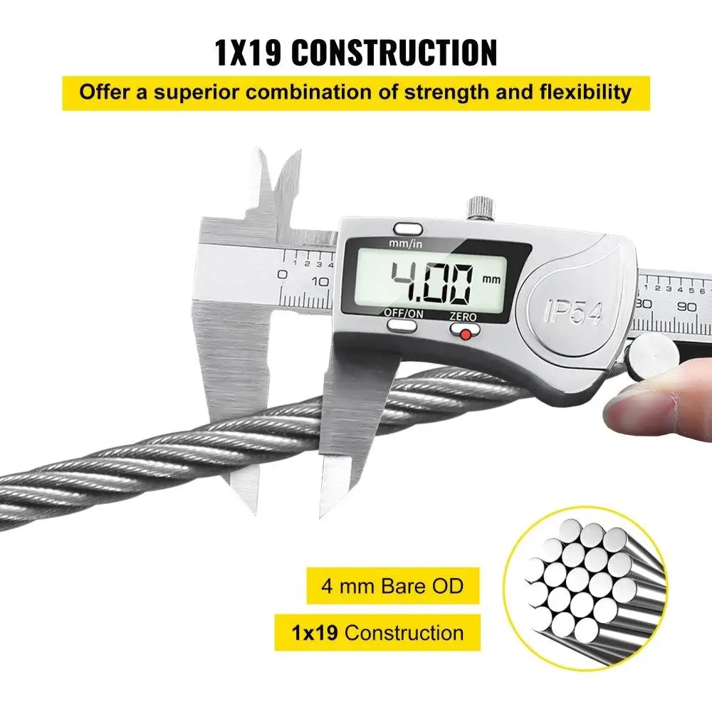 Cabo de aço inoxidável 5/32, corda de fio t316 de 500 pés 1x19 para cabo de aço de grau marinho para suportes de trilhos de deck corrimão escada diy