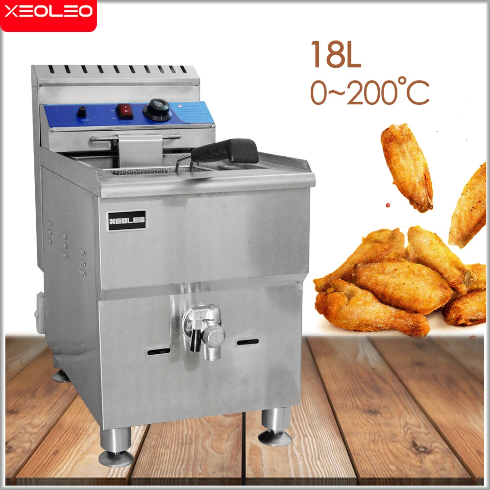 XEOLEO 18L Gas Commercial Oil Fryer Single Tank Large-capacity Fried Machine Chicken Wings Fast-Heating Snack Deep Fryer