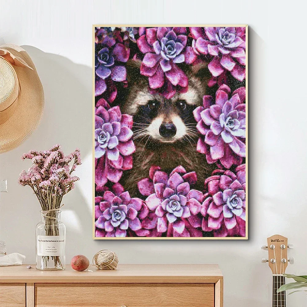 DIY Full Square/round Diamond Embroidered Animal Raccoon Diamond Painted Cross-stitch Flower Mosaic Rhinestone Home Decor New