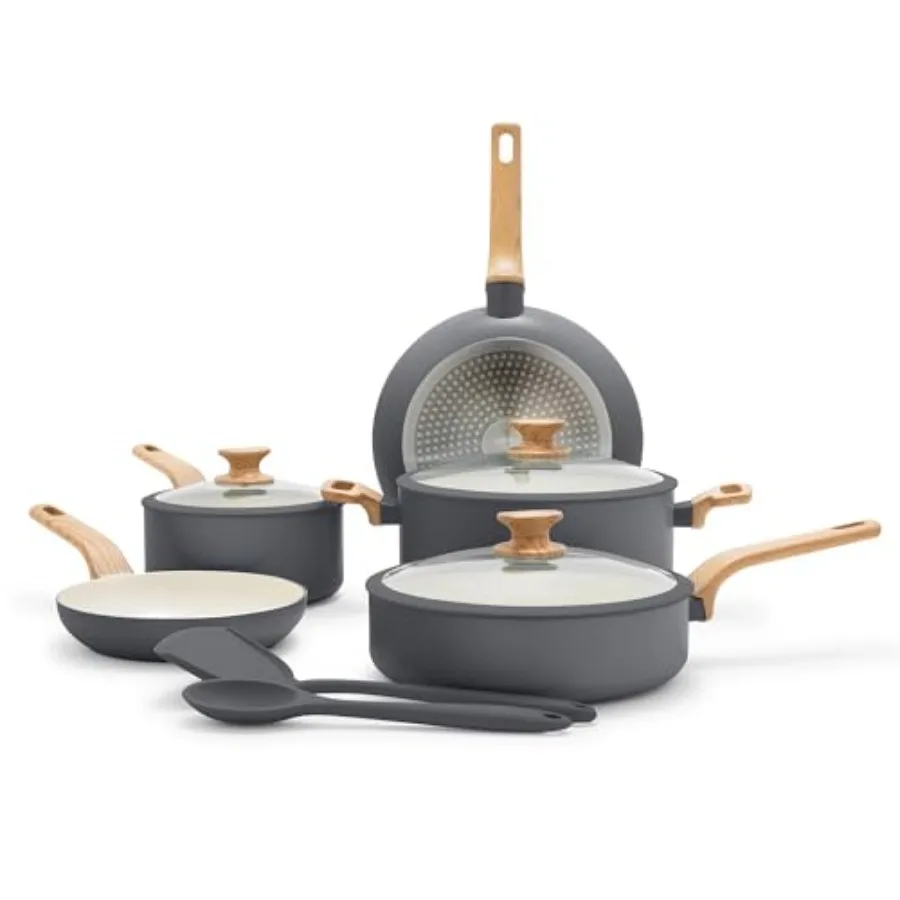 

Набор посуды Rio Essence Wood из 10 предметов, серый, с керамическим антипригарным покрытием, без PFOA и PFAS, совместим с индукционными плитами, с силиконовым ободком L