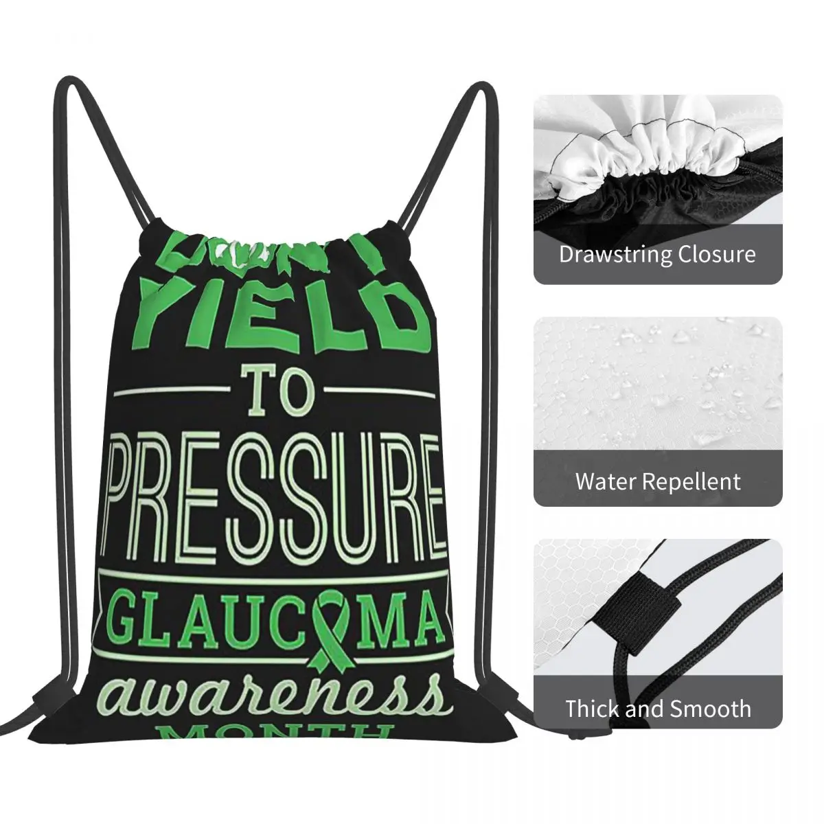 Don't Yield To Pressure Glaucoma Awareness Backpacks Portable Drawstring Bundle Pocket Shoes Bag Book Bags For Travel Students