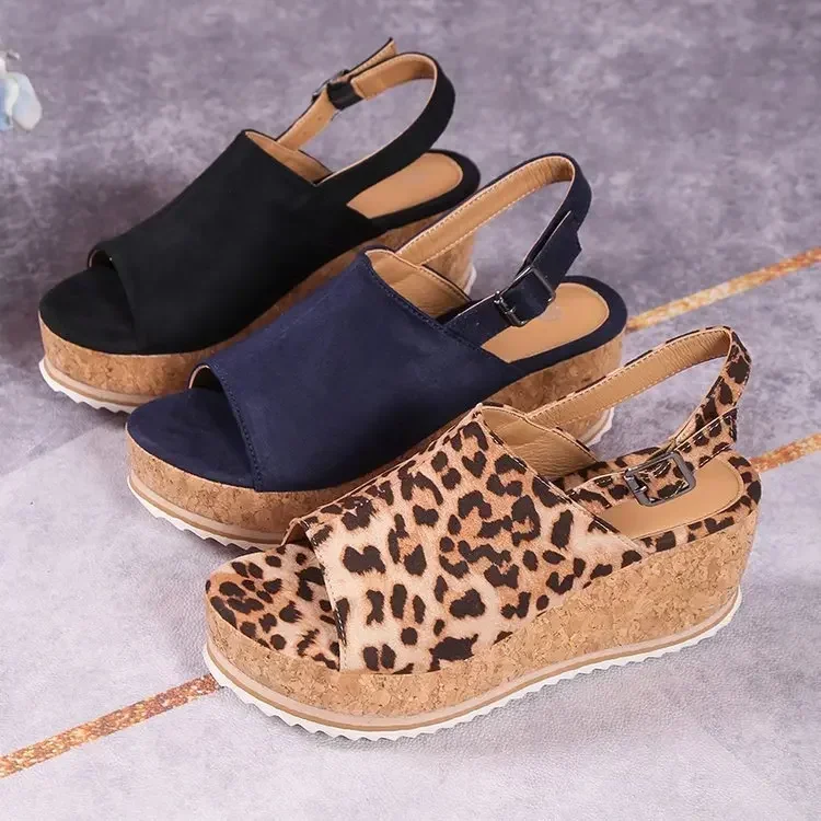 Women Leopard Sandals Wedges Shoes Women High Heels Sandals Platform Shoes Casual Wedge Heels Peep Toe Women Retro Sandals2024