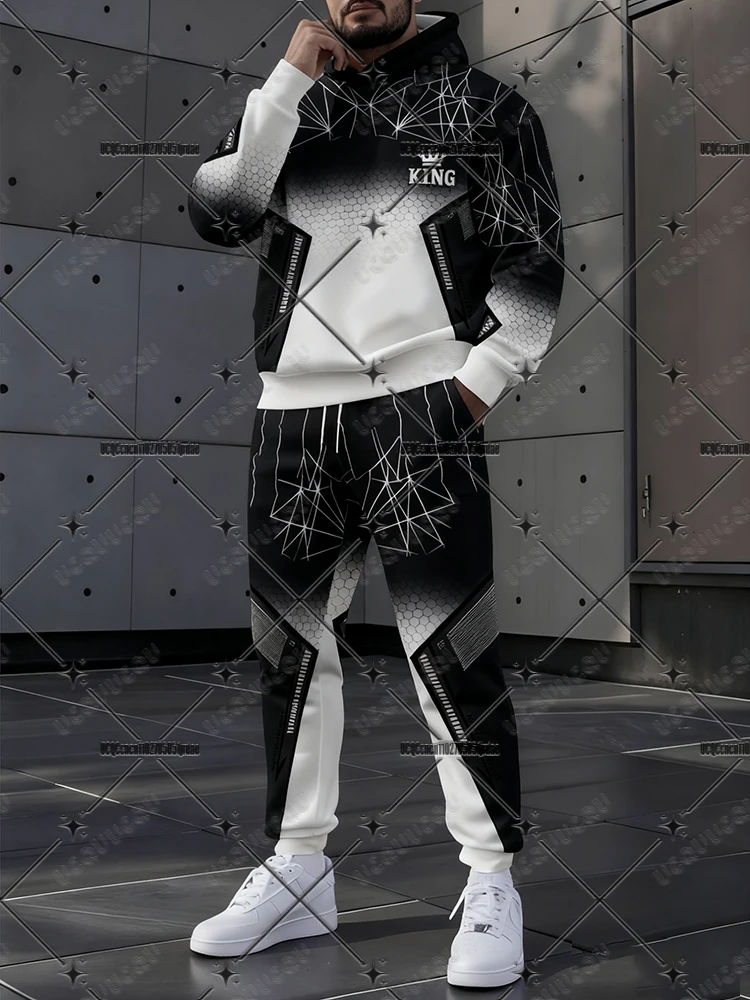 

The King Print Tracksuit For Men Hoodies+Pants Suits Classic Casual 2 Piece Oversized Loose Jogging Sets Male Clothing