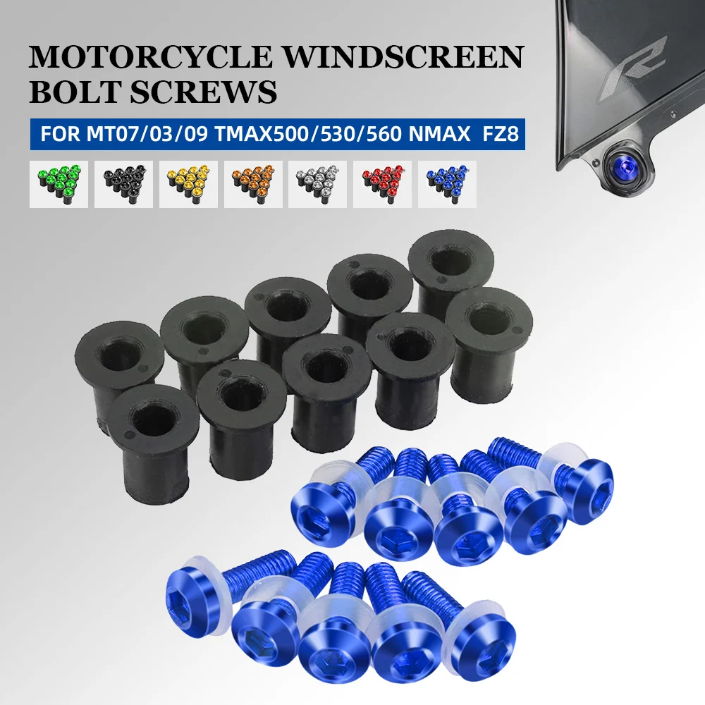 

For YAMAHA MT07/03/09 TMAX500/530/560 NMAX FZ8 Universal M5 Motorcycle Accessories 10PCS Windscreen Bolts Windshield Screws Kit