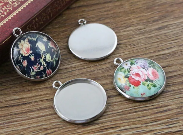 ( No Fade ) 10pcs 20mm Inner Size Stainless Steel Material Simple Style Cabochon Base Cameo Setting Charms Pendant Tray (D3-31)