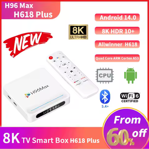 H96MAX H618 PLUS Android 14 Smart TV Box Wifi6 8K Voice Assistant Media Player TV Box New Updated Allwinner H618 Quad Core A53