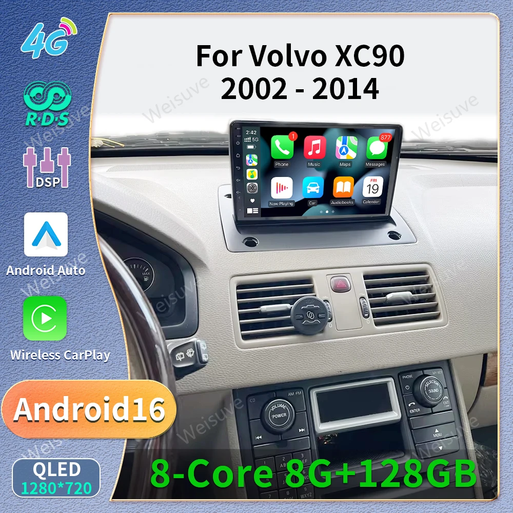 Android 16 For Volvo XC90 2004-2014 Car Radio Multimedia Video Player Navigation Stereo GPS Octa Core 2 Din AHD Camera WiFi 5G