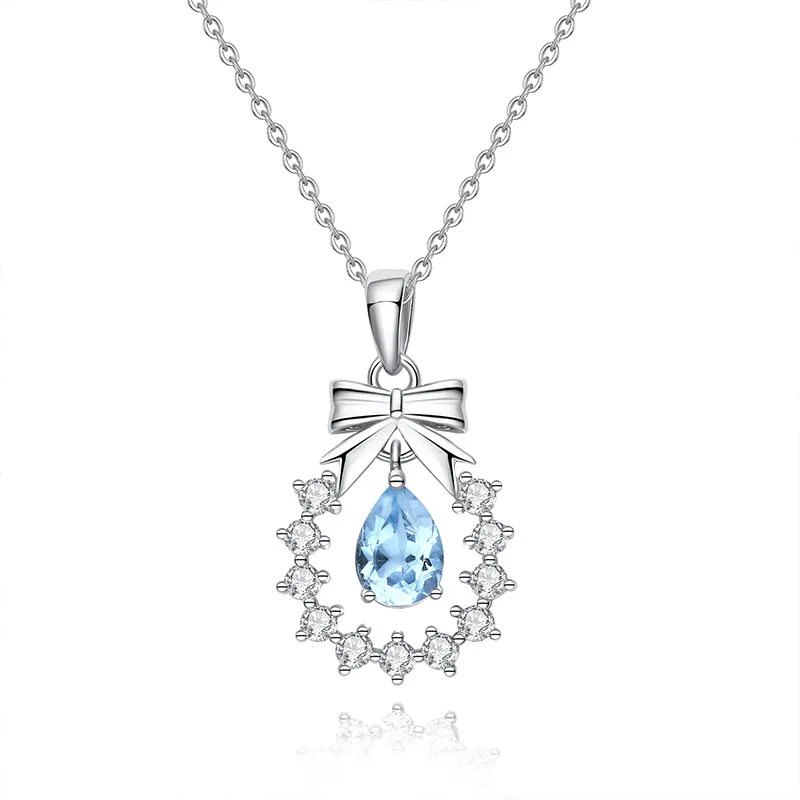 

925 Sterling Silver Bowknot Shape Necklace Pendant for Women Topaz Citrine Garnet Amethyst Peridot Jewlery Gift for Women Lady