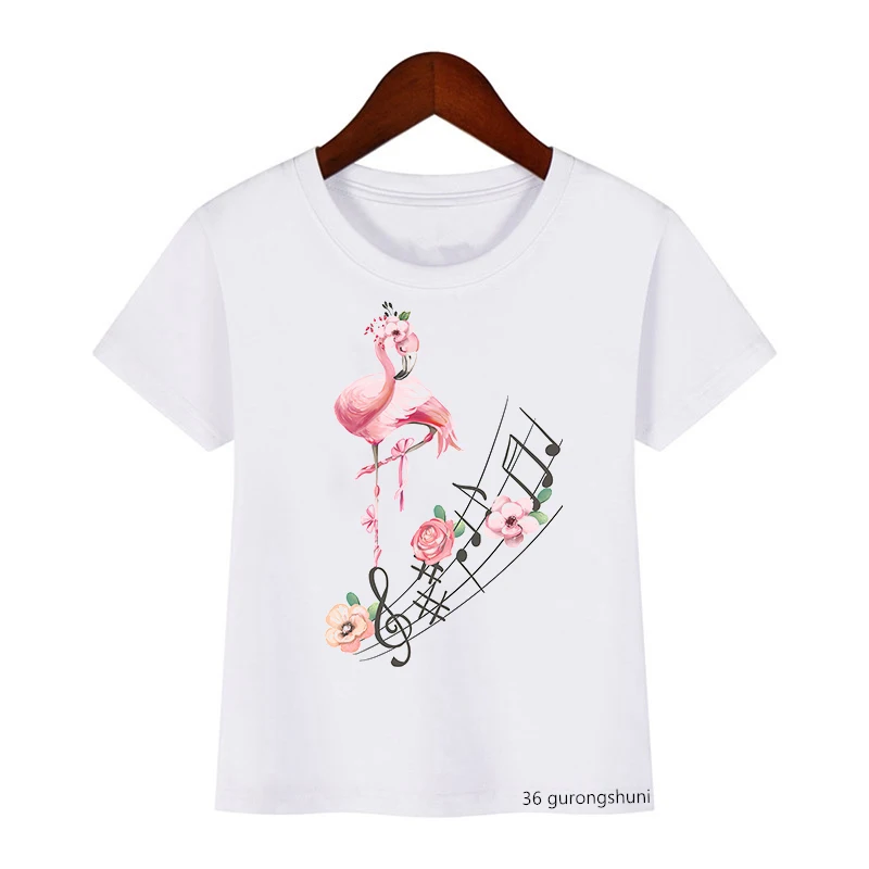 Watercolor Ballet Music Notes Girls T-Shirt Flamingo Deer Cat Flower  Cartoon Print Kids Tshirt Kawaii Girls White Camisole Tops