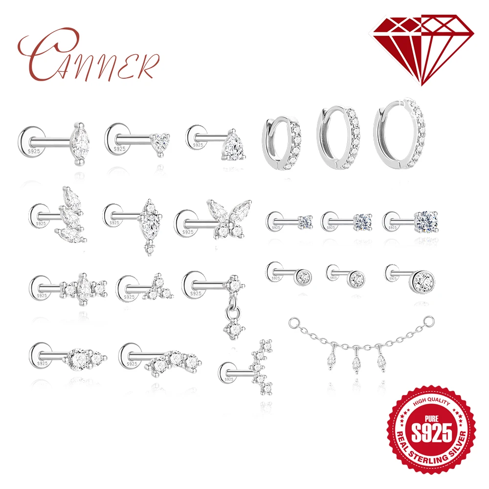 

CANNER 1PC 2/3/4mm Four Claws Moissanite Threaded Cartilage Piercing Earrings For Women 925 Sterling Silver Helix/Tragus Jewelry