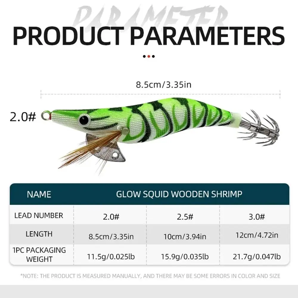 5 قطعة توهج في الظلام مضيئة الحبار الصيد إغراء عيون ثلاثية الأبعاد الملونة خشبية الروبيان الطعم طبقة مزدوجة هوك UV رد الفعل