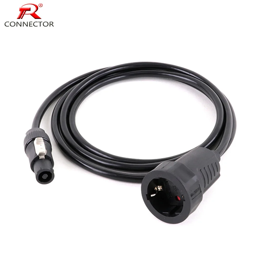 Flame Retardant Oxygen Free NAC3MX-W PA66 Powercon Input Cable to EU 16A 250V Assembly Free Welding Power Jack Socket