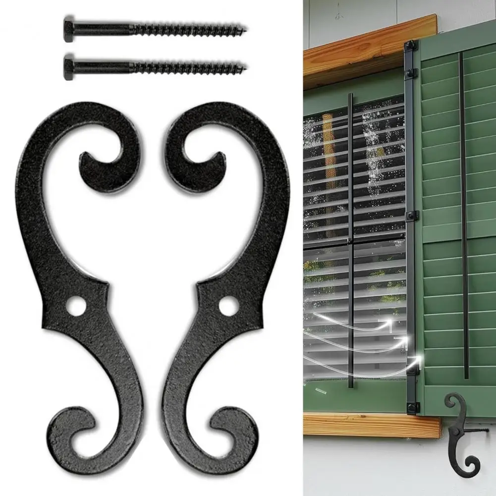 Decorative Cast Iron Exterior Shutter Hardware Weatherproof Rust-Resistant Tiebacks with Mounting Fasteners for Home Decor