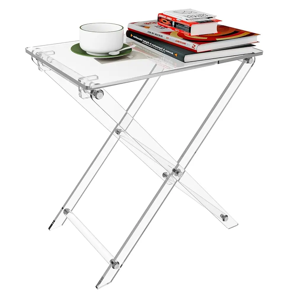 

Acrylic Folding Tv Tray Table - 23"" High Acrylic Table, Foldable Desks For Small Spaces, Living Room, Bed Room, Tv Dinner
