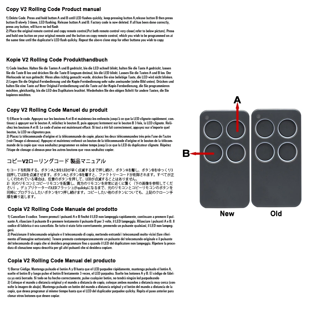 V2 PHOX 2 PHOX 4 Remote Control TRC4 TSC4 PHOENIX 4 HANDY TXC 433MHz Remote Control Garage Door Opener 433.92mhz Rolling Code