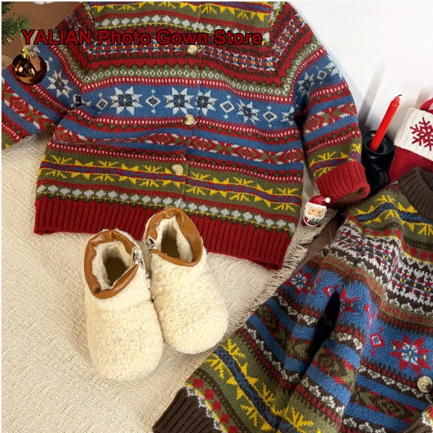 Boys Girls Fair Isle Knit Base Layer Top Thickened Warm Festive Christmas Outfit Kids