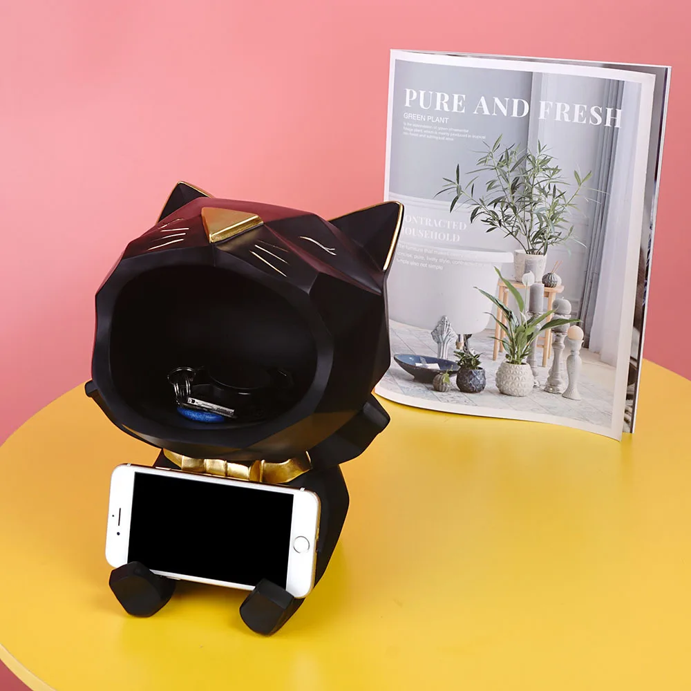 "تمثال Maneki-neko الهندسي - حامل مفاتيح وحامل هاتف - ديكور قطة حديث لخزانة التلفزيون