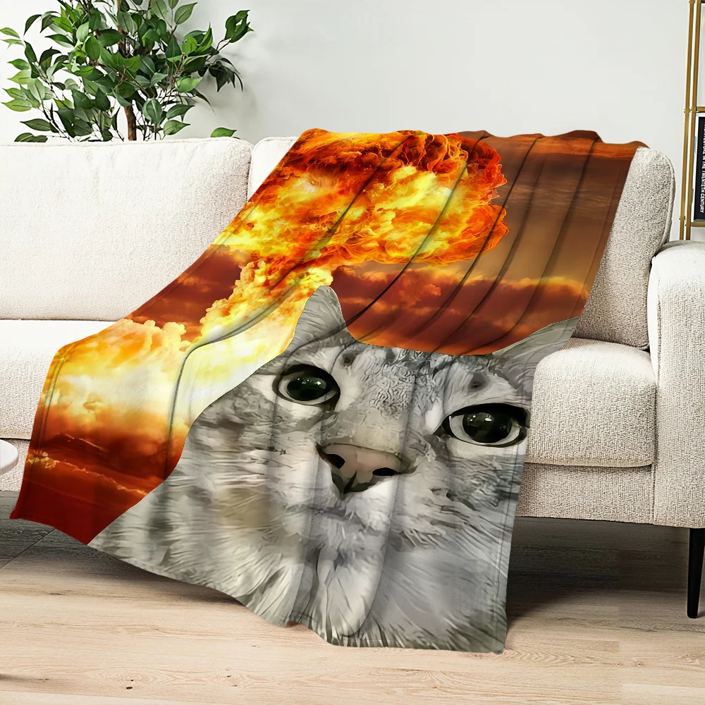 Cute cartoon funny cat meme abstract Flannel warm comfort soft plush blanket for sofa living room hogar bedroom travel gift home