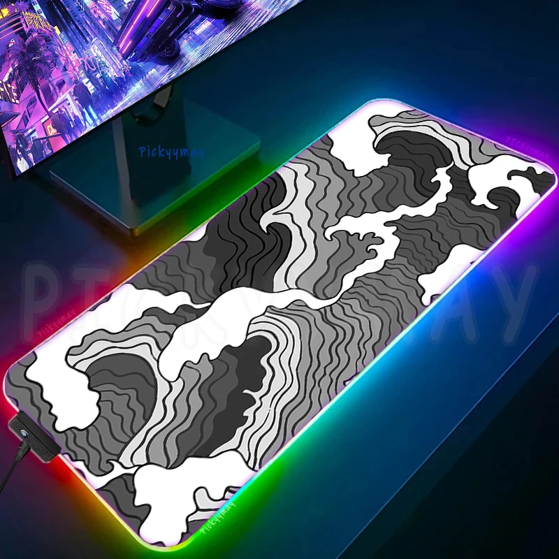 

Great Waves Off LED Gaming Mousepads Black Large Backlight Desk Mat 39.3x19.6in Gamer Mousepad RGB Mouse Pad Luminous Mouse Mat