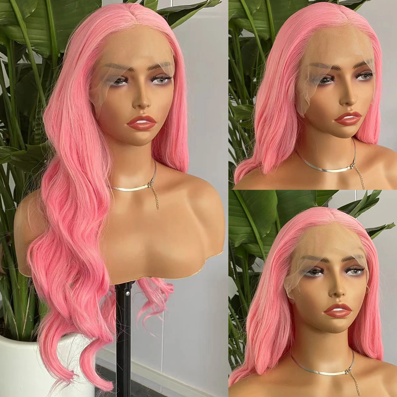 الوردي الدانتيل شعر مستعار أمامي للنساء 13x4 طويل الجسم موجة الباروكات للنساء غلويليس الشعر الاصطناعية الاستخدام اليومي تأثيري حلي شعر مستعار للحفلات #5