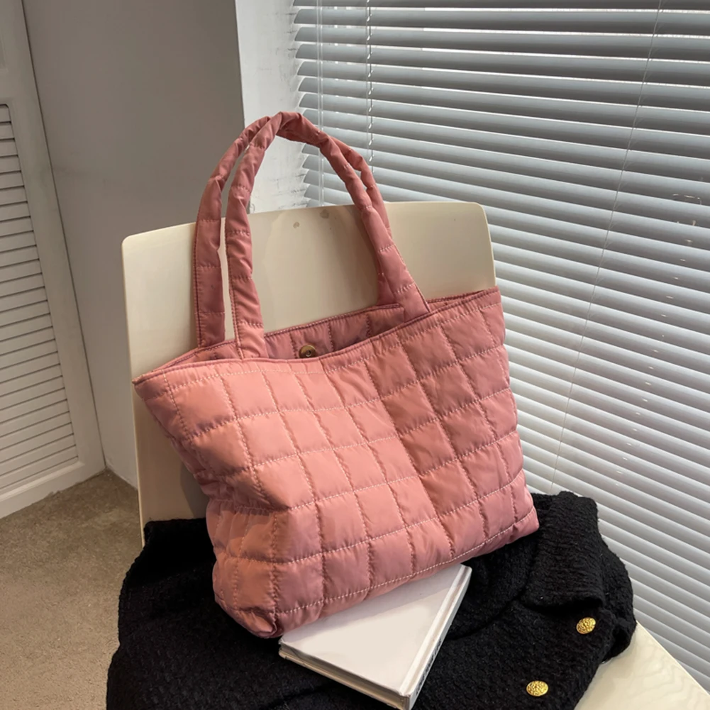 Fashion Shoulder Handbags Quilted Autumn Winter Cotton Purses Handbags Rhombus Pattern Shopper Bag Women Solid Tote Messenger - view 5