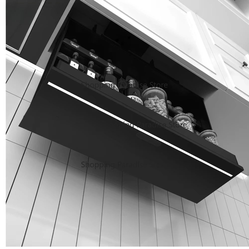 Touch Controlled Smart Lifting Cabinet Mechanism Vertical Hanging Spice Rack - Kitchen Cupboard Seasoning Storage Basket