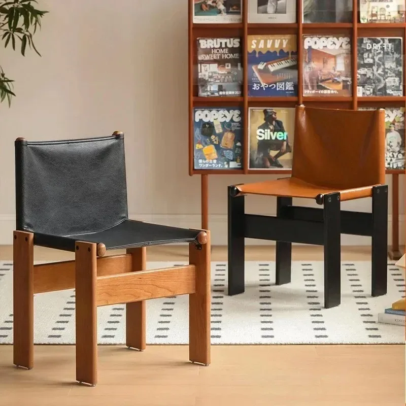 Japanese Retro Arm Chair Stool for Kitchen Solid Wood Antique Furniture Leather Dining Luxury Style Cafe Accordion Light Bar