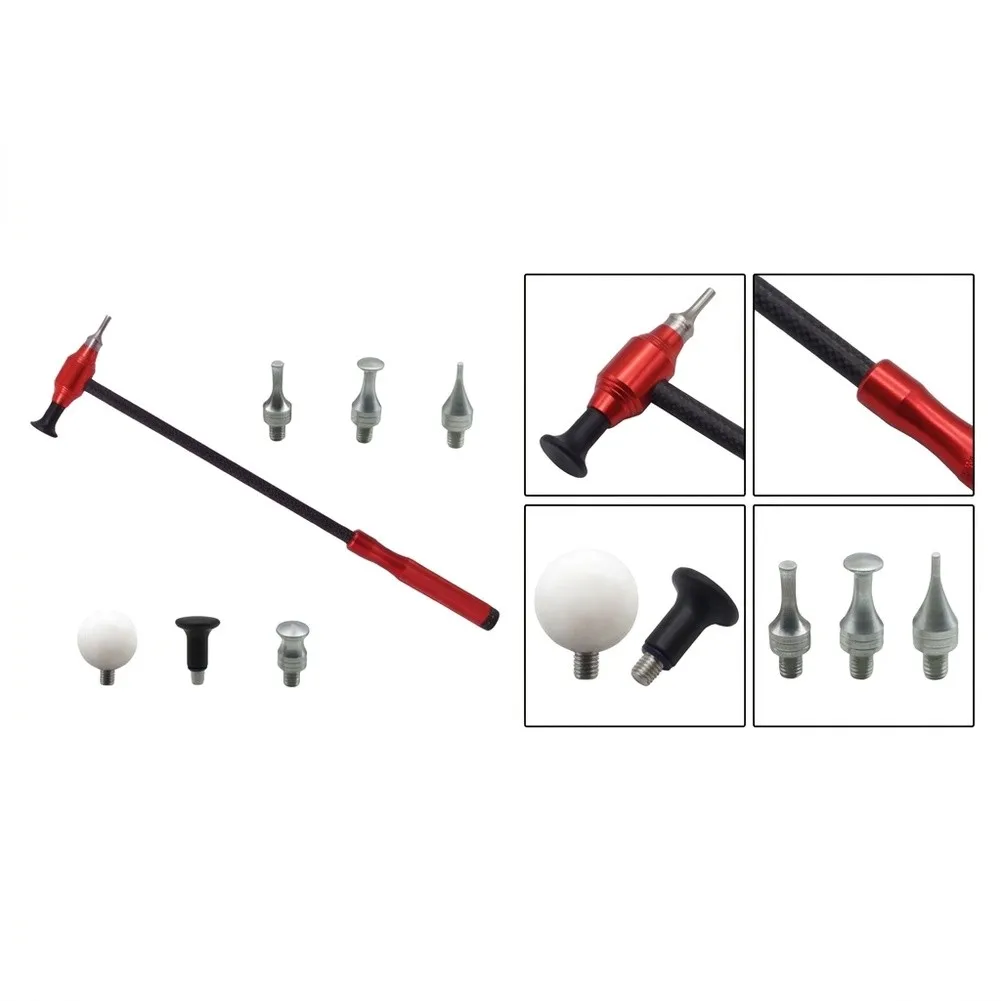 Paintless Dent Repair Hammer With 6 Interchangeable Tips, Adjustable Steel For PDR Tap Down Tool For Car Body Dent Removal