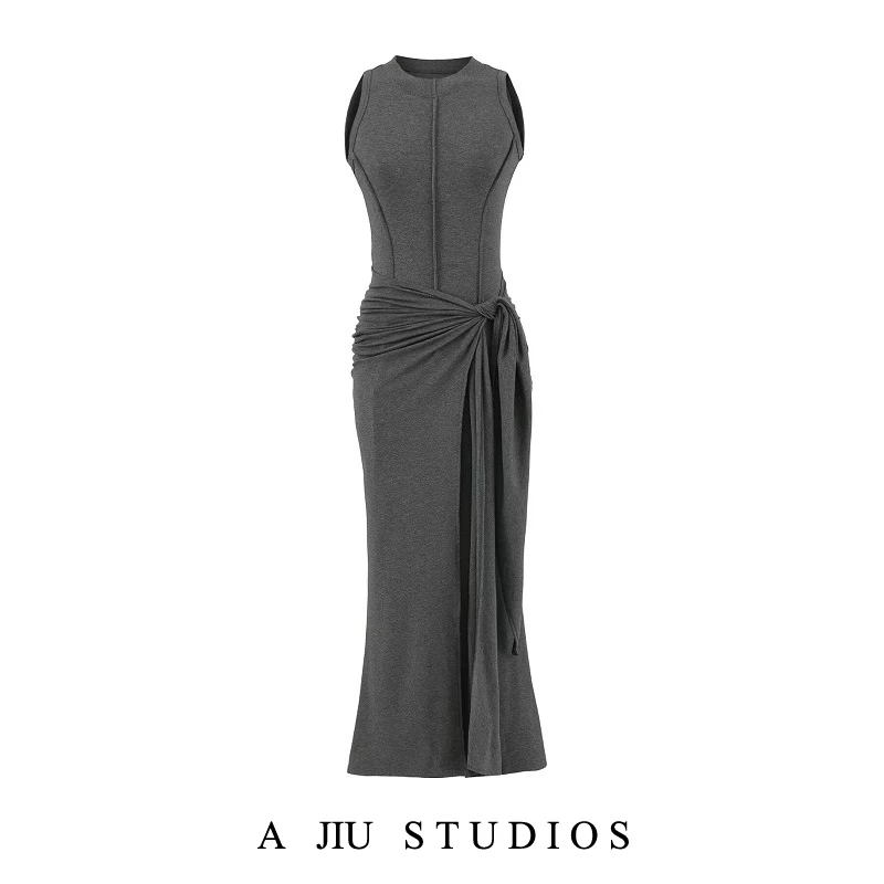 Ele High-End ey Svel Weste Dr Damen Sommer Slim Fit Fake Zweiteiler Wrap Around Hot Girl Langer Rock