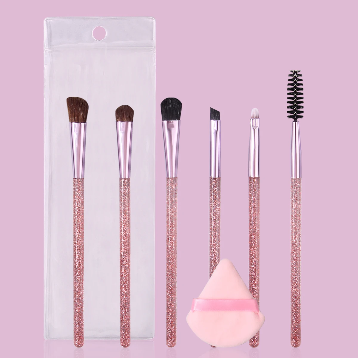 Kit de pincel de maquiagem flash em pó de alto valor, pincel para detalhes dos olhos, sombra, sobrancelha, esponja macia, bolsa portátil pu