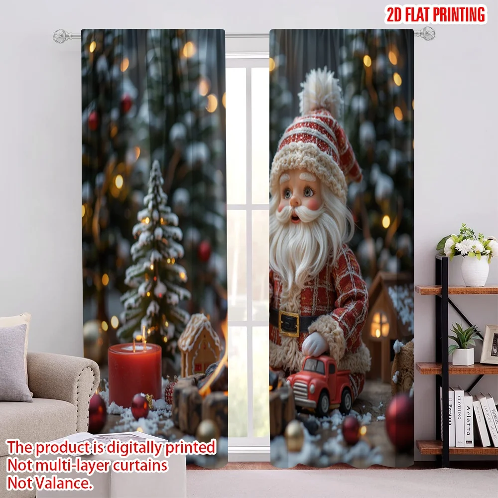 

2pcs 2D flat printing Christmas Scene Curtain Warm winter scene Polyester Without Electricity Birthday Party Perfect for Holiday