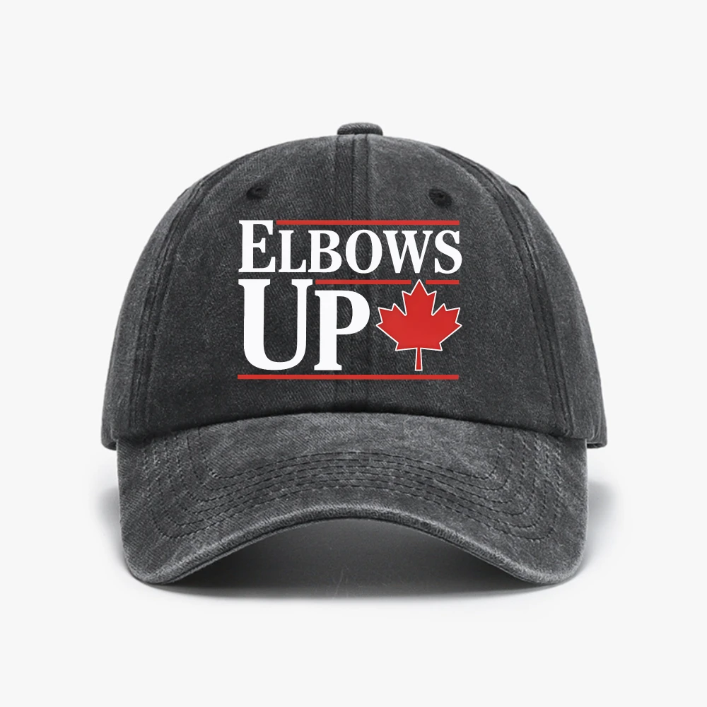 Elbows Up Canada True North Strong and Free Baseball Cap Distressed Denim Proud Canadian Headwear Unisex Outdoor Adjustable Hat