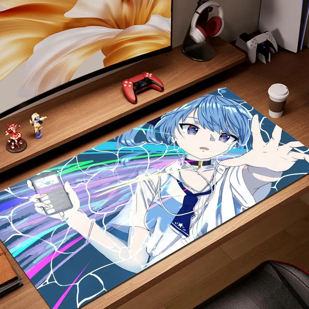 XXL Blue-haired Star Headpiece Virtual Idol Anime Girl Gaming Mouse Pad Thick Non-Slip Rubber Stitched Desk Mat for PC Laptop