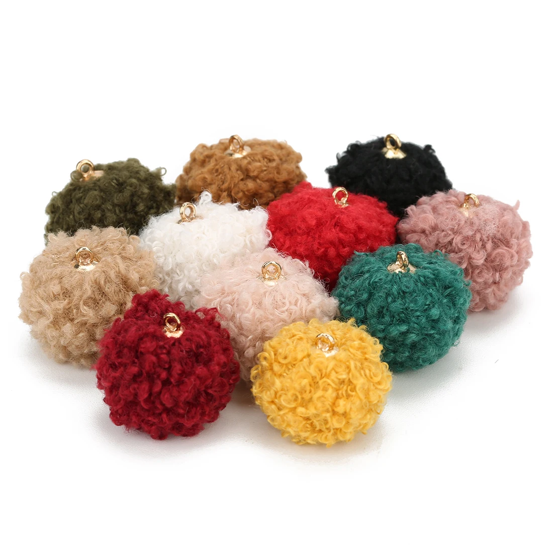 20Pcs/Lot 2cm Plush Fur Covered Ball Beads Colorful Pompom Charms For Ornament Making Supplies DIY Crafts Pendant Accessories