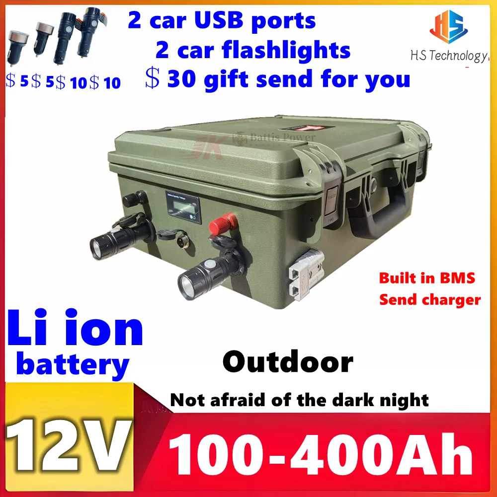 HS 12V 100Ah 150Ah 180Ah 200Ah 250Ah 300Ah 400Ah Li Ion Battery for 1KW 2KW Trolling Motor,Outdoor Camping,RV,inverter EVboat