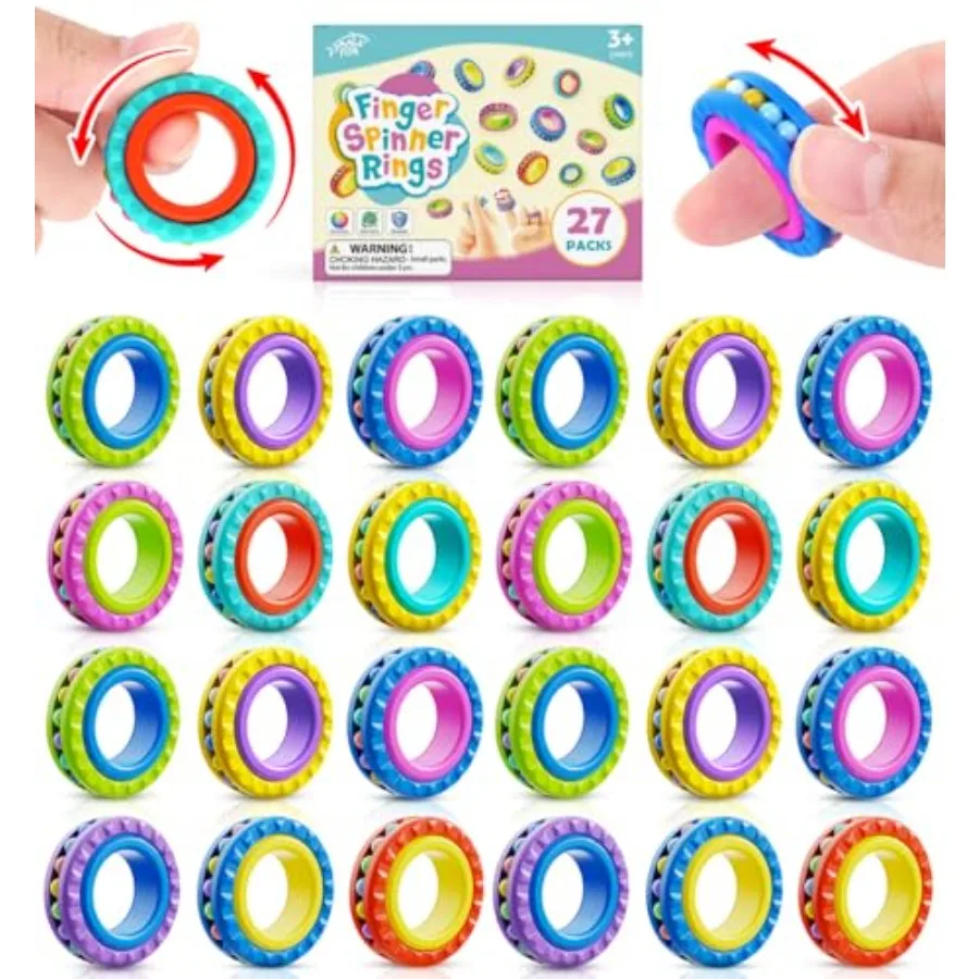 Quality Assurance Fidget Toys Sensory Rings for:27 Pack Multi-Functional Finger Spinner - Bulk Fidgets for Classroom Prizes - S