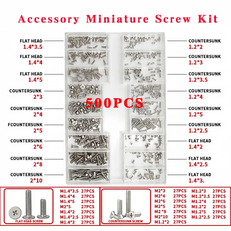 

500 PCS Accessory Miniature Screw Kit Screwdriver Glasses Sunglasses Watch Laptop Maintenance Back Cover Used For Repair Screws