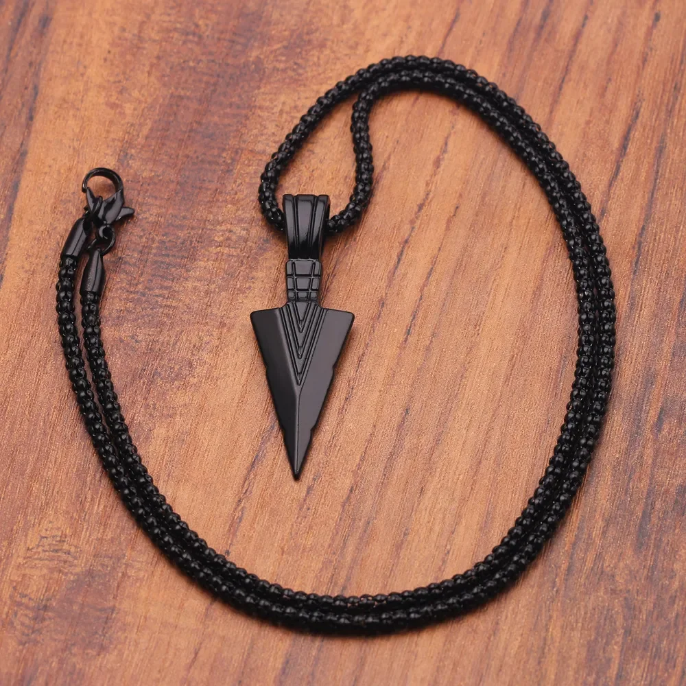 2020 New Matte Black Long Necklace with Arrow Pendant Jewelry Chain Hip Hop Punk Rock Christmas Halloween Gift For Men Wome