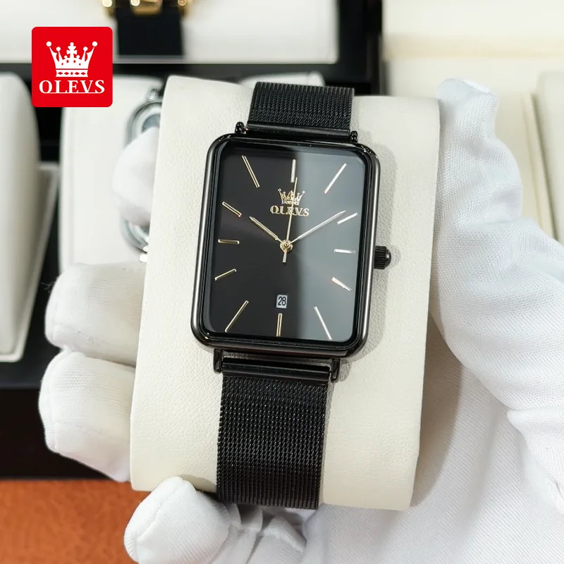 

OLEVS мужские часы водонепроницаемые дата прямоугольный циферблат минималистичные кварцевые часы для мужчин черные оригинальные настоящие сертифицированные часы