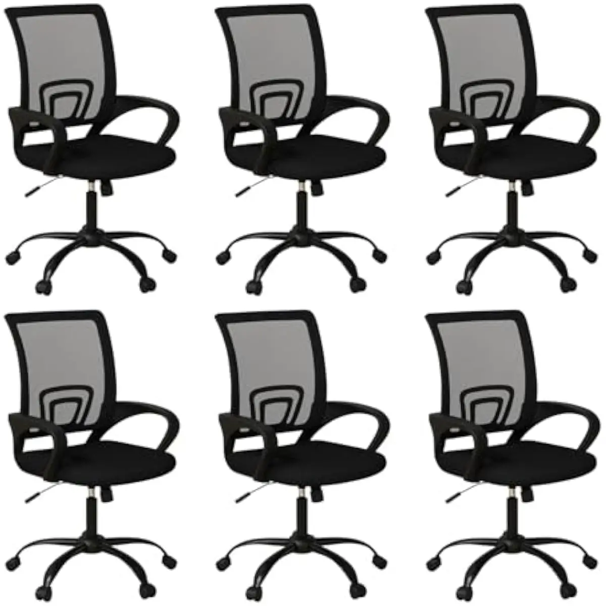 Ergonomic Mesh Office Chairs 6 Pack – Height Adjustable Swivel Desk Seating with Breathable Back Support, 360° Rotation, Smooth-