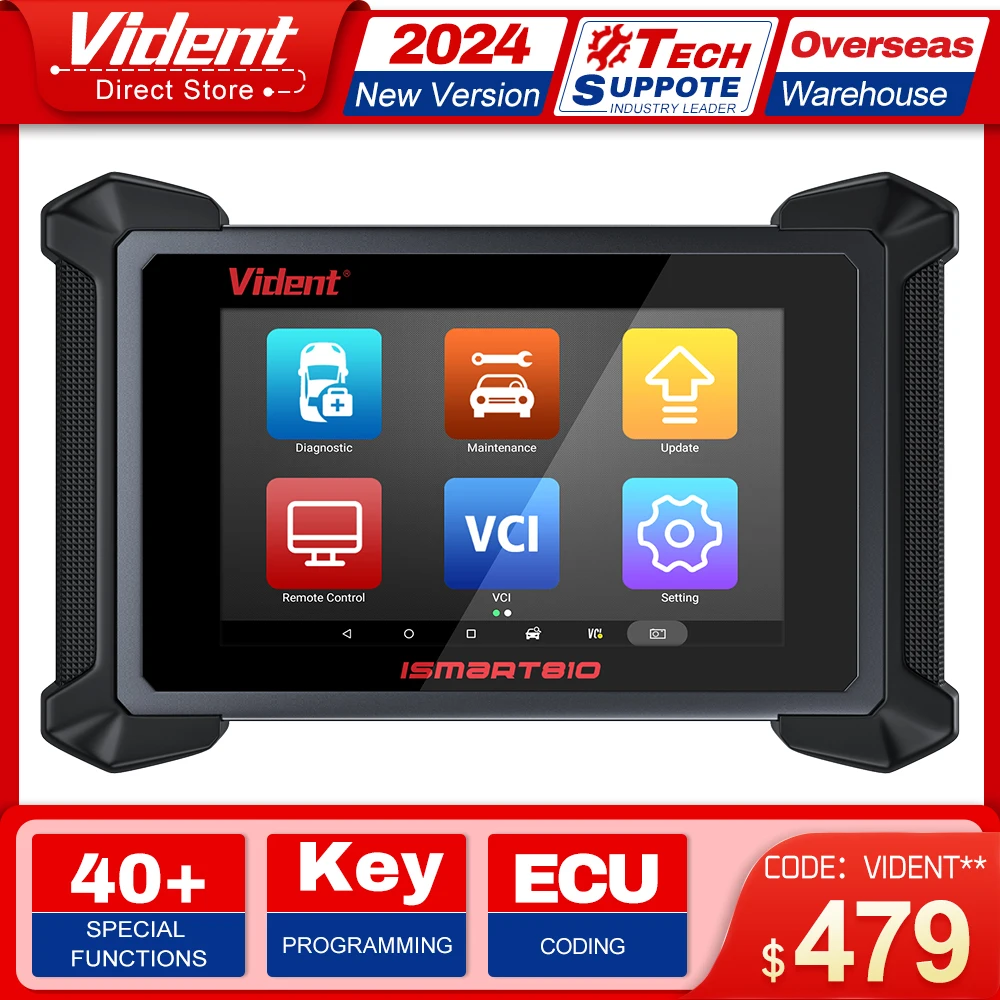 VIDENT iSmart810 OBD2 Scanner Auto Car Diagnostic Tools ECU Coding Key Programming Bi-Directional Control