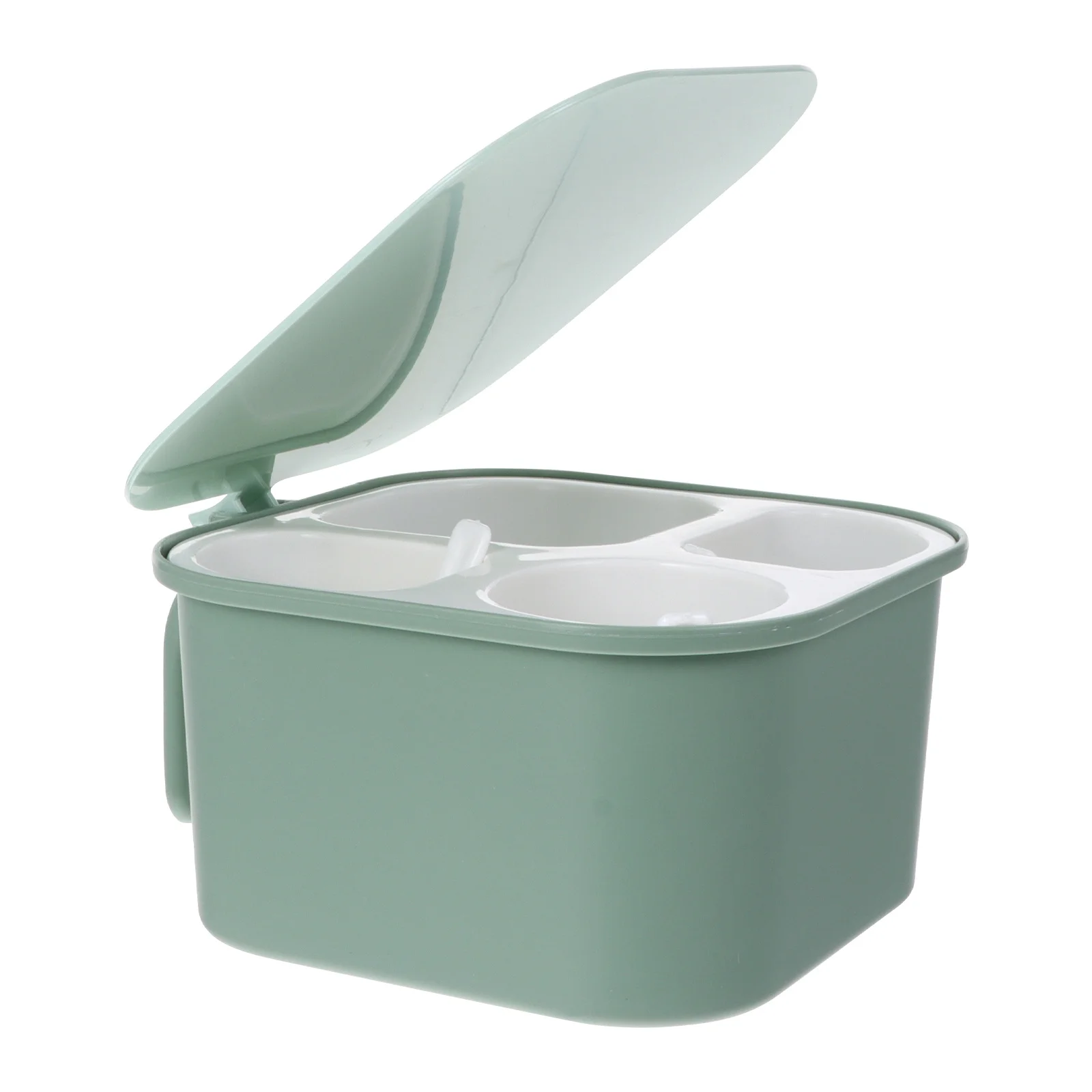 

1Set Kitchen Spice Storage Box 4 Compartment Detachable Lid Seasoning Container with Spoon for Salt Sugar Garlic Curry Pepper