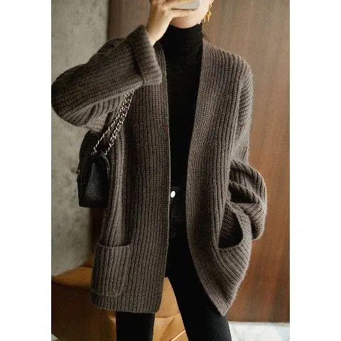 

Autumn Winter Women Cardigan Sweater Coats Fashion Female Long Sleeve V-neck Loose Knitted Jackets Casual Sweater Cardigans A121