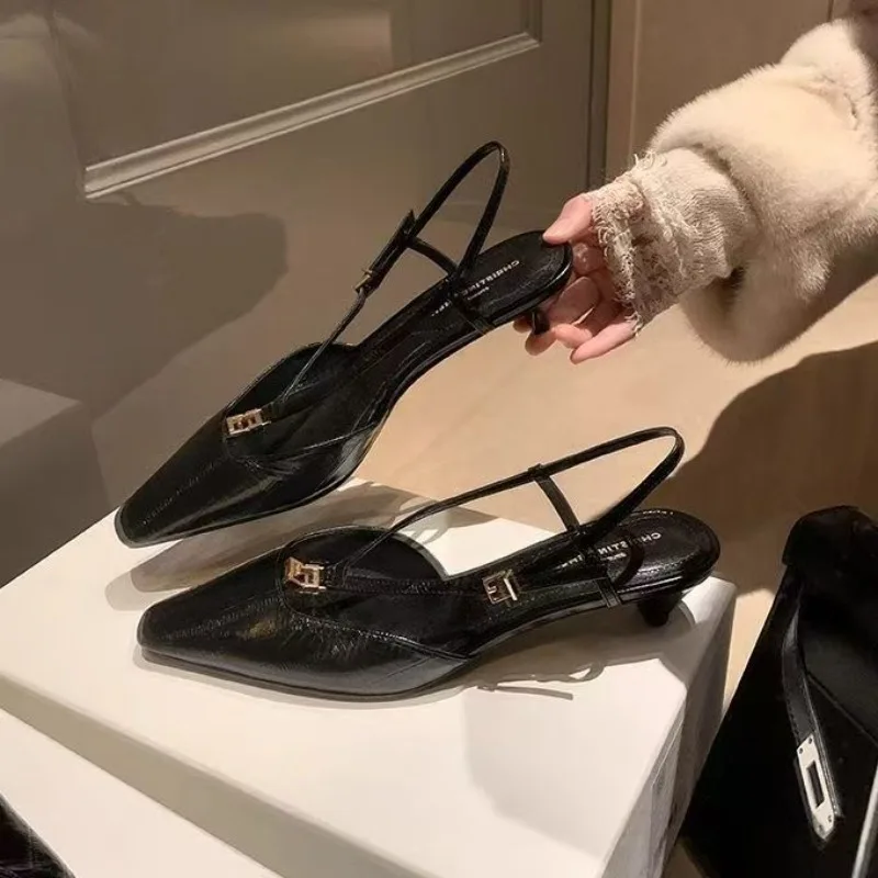 

Сандалии Baotou, новые высококачественные туфли на тонком каблуке с острым носком на низком каблуке, темпераментные одинарные туфли, весенне-летняя женская обувь с юбкой