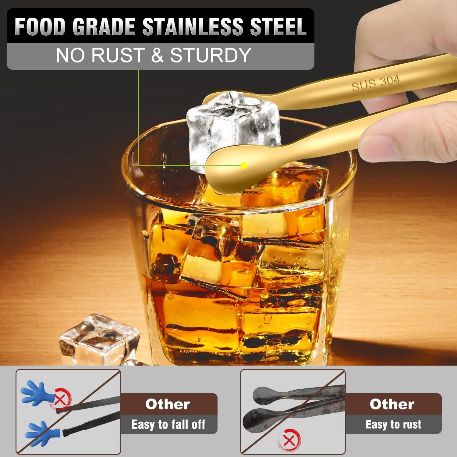 Small Gold Tongs For Serving,Food Grade Stainless Steel 4" Mini Tongs Appetizers for Parties Catering, Sugar, Ice, Desserts,Tea view 4