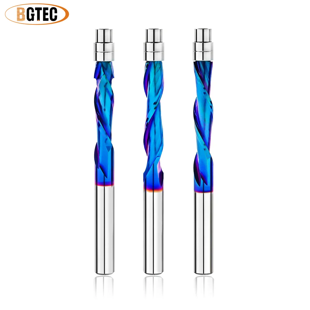 

BGTEC 1pc Spiral Cutter 6.35mm Shank Up/Down/Compression Flush Cutter Solid Carbide CNC Cutter DIY Woodworking Flush Trimming