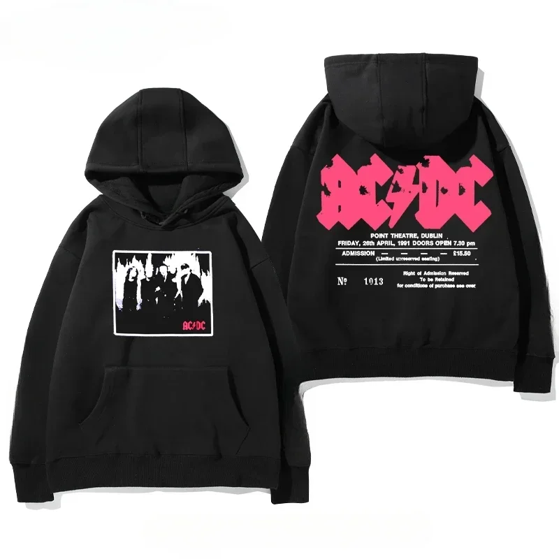 Trend European and American Hard Rock Metal Band ACDC Autumn and Winter Loose Velvet Hoodie Men's and Women's Coat Clothes