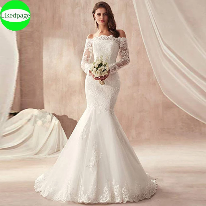 

Off The Shoulder Mermaid Wedding Dresses For Women 2023 Bride Long Sleeves Vestidos De Novia Boda Suknia Ślubna Robe Mariée