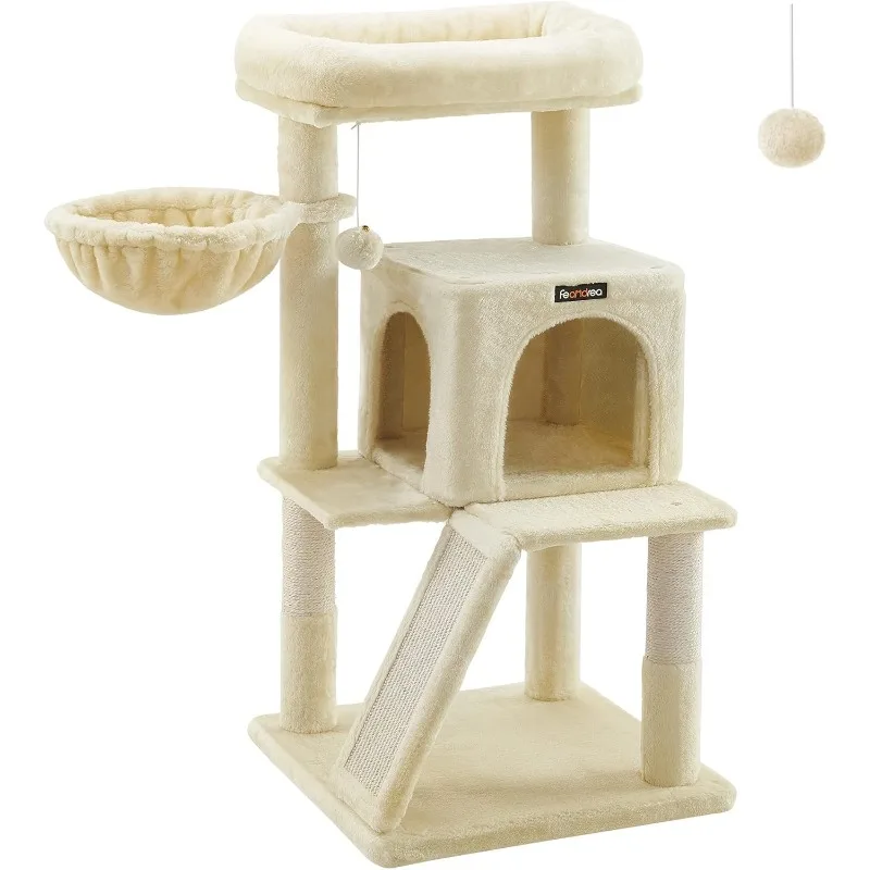 

Cat Tree, Small Cat Tower with Widened Perch for Large Cats Indoor, 37.8-Inch Multi-Level Cat Condo, Scratching Posts and Ramp