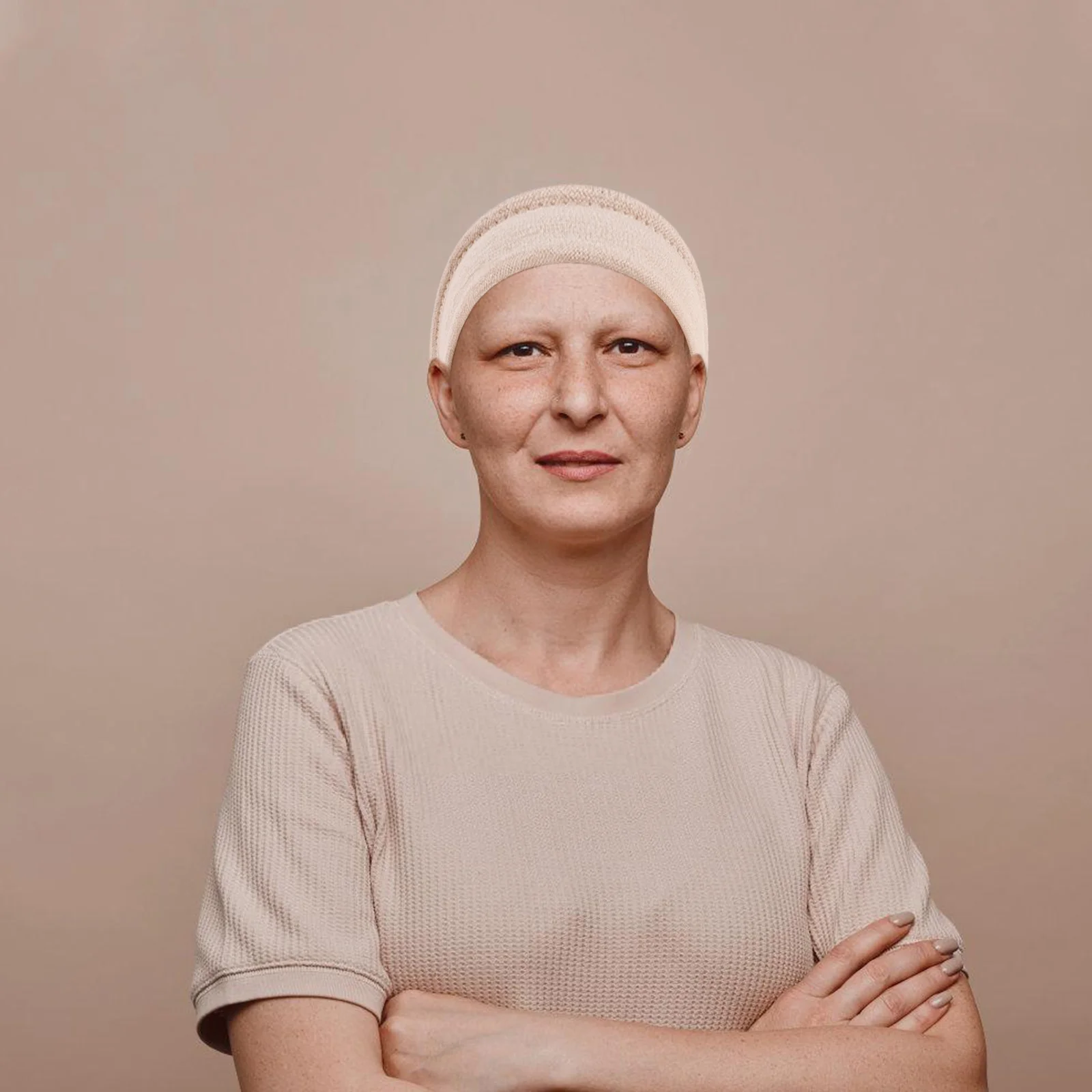 

Louvered Pullover Hat Women Cotton Chemo Turban Headwear Beige Comfortable Fashionable Hair Protection Versatile Use Night